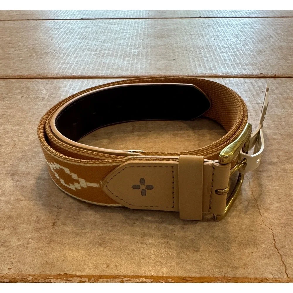 Sun + Stone Woven Belt Women's Large Tan Ivory Yellow Southwestern NWT